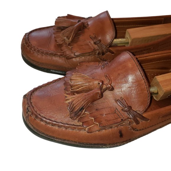 Johnston & Murphy Passport Brown Leather Tassel Loafers Size 10W - Picture 3 of 8